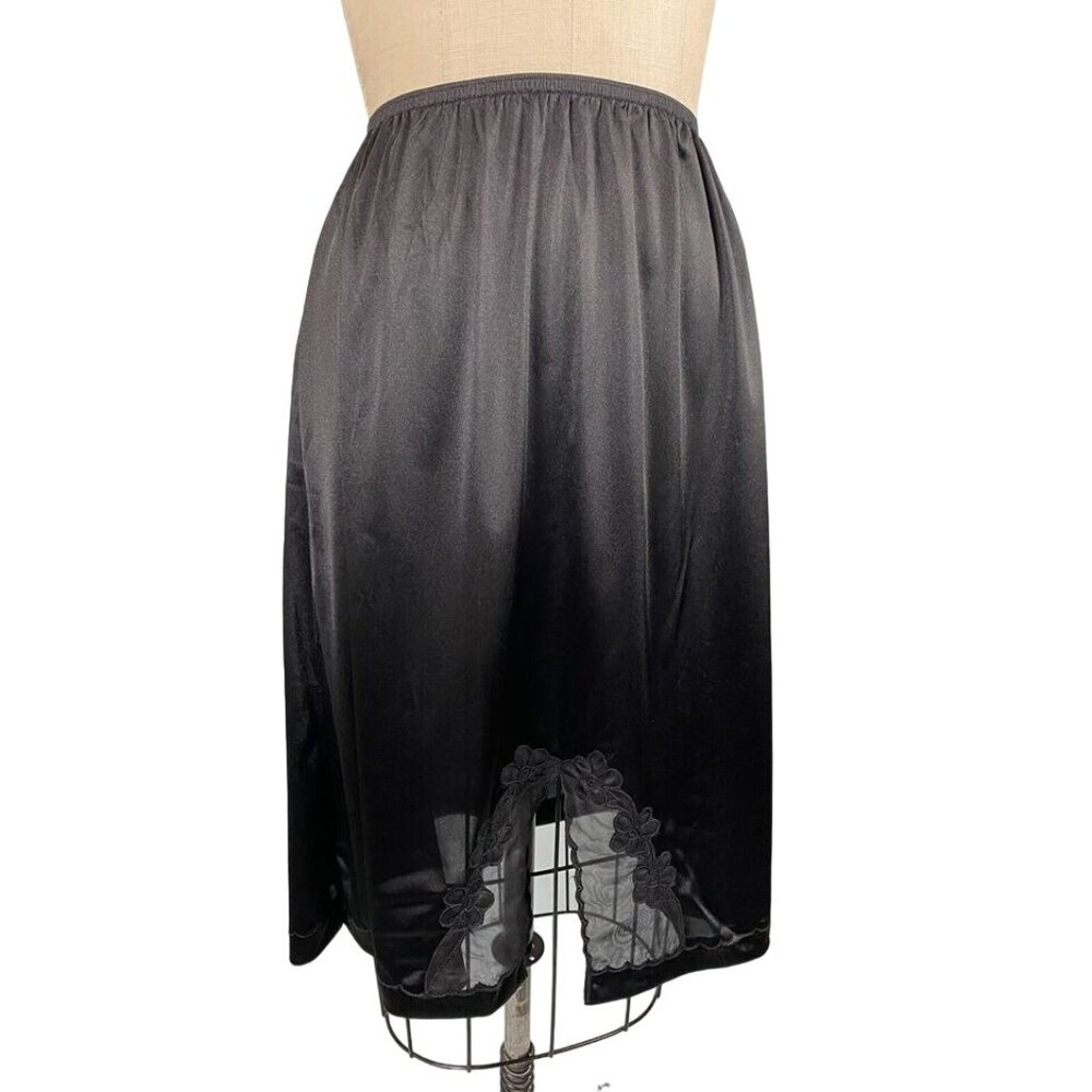 Vintage Slip Sheer Black Long Half 3XL/42 Floral Inset Slit Modest Undergarment - Picture 3 of 3